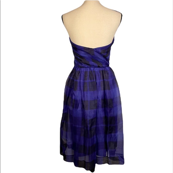 Vintage Albert Nipon Boutique 100% Silk Purple Plaid Bow Strapless Dress Size 6 - Picture 10 of 15